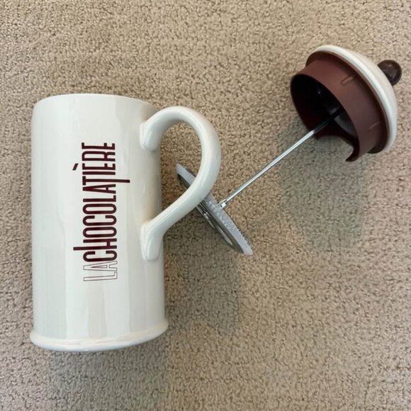 Crate & Barrel stoneware hot chocolate / "La Chocolatier" french press pot - Picture 2 of 3